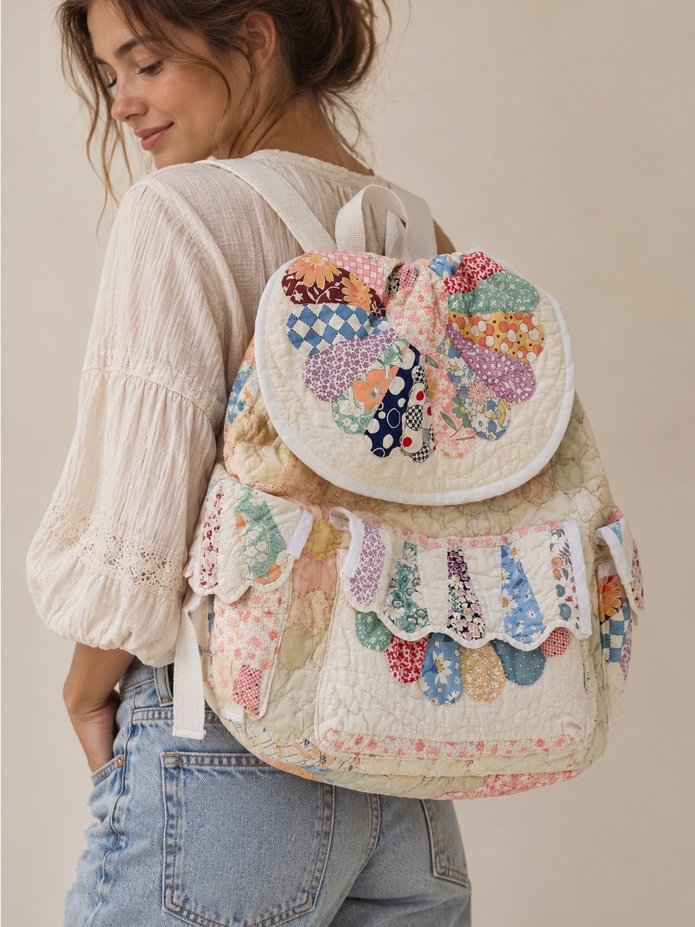 Vintage Quilt Backpack Feed Sack Floral Patchwork Handmade Cottagecore Bag